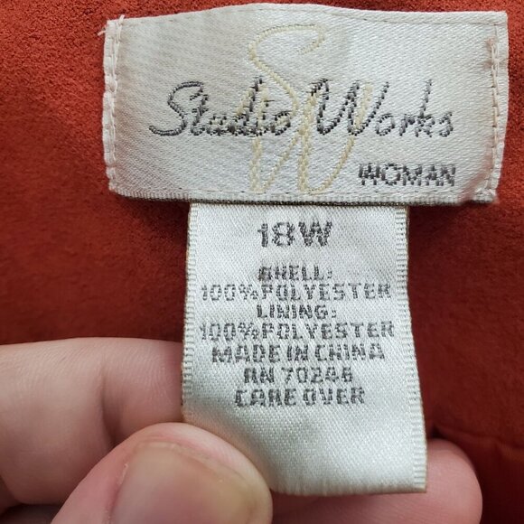 Studio Works Woman's Vintage Burnt Orange Faux Suede Blazer Jacket Plus Size 18W - Picture 4 of 5